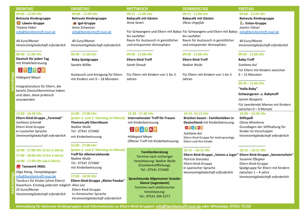 Wochenplan Familientreff INSEL